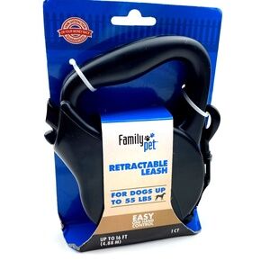 Retractable Leash Family Pet Dogs Up to 55lbs 16ft Black One Hand Control Puppie